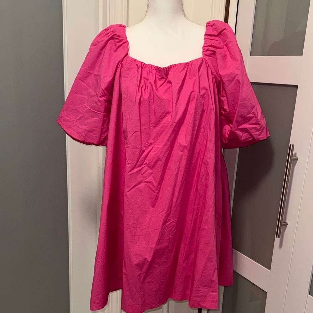 MELLODAY Fuchsia Puff Sleeve Smock Dress